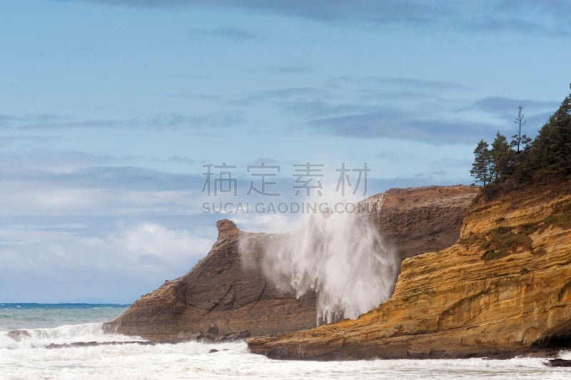 卡芭克旺达州立公园,悬崖,波浪,运动鞋,太平洋城,俄勒冈州,自然,留白,俄勒冈郡,水平画幅