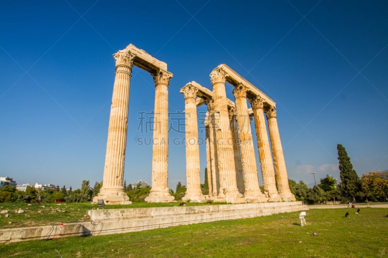 Athens, Greece – Temple of the Olympian Zeus, Athens, Greece with tourists on October 24 2018 in Greece.