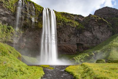冰岛国,塞里雅兰瀑布,seljalandsfoss waterfall,水,天空,美,水平画幅,瀑布,无人,夏天