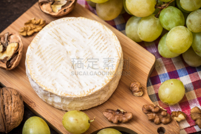 软乳酪,乡村风格,木制,胡桃,白葡萄,背景,布里白乳酪,模塑,奶制品,芳香的