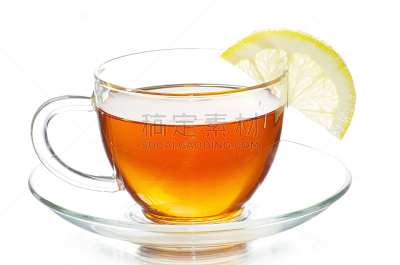 茶,杯,水平画幅,无人,玻璃,玻璃杯,白色背景,背景分离,饮料,柠檬