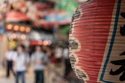 大阪府,纸,市场,平衡折角灯,少量人群,灯笼,水平画幅,市区路,大阪市,古老的