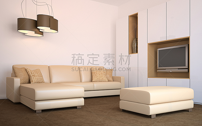 现代,起居室,褐色,座位,水平画幅,形状,无人,灯,家具,沙发
