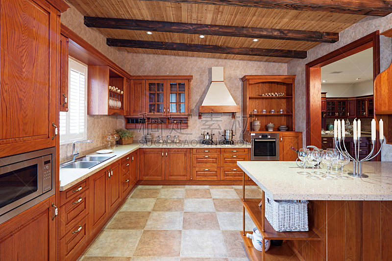 现代,厨房,室内,不锈钢,华贵,地板,炊具,水槽,钢铁,装饰物
