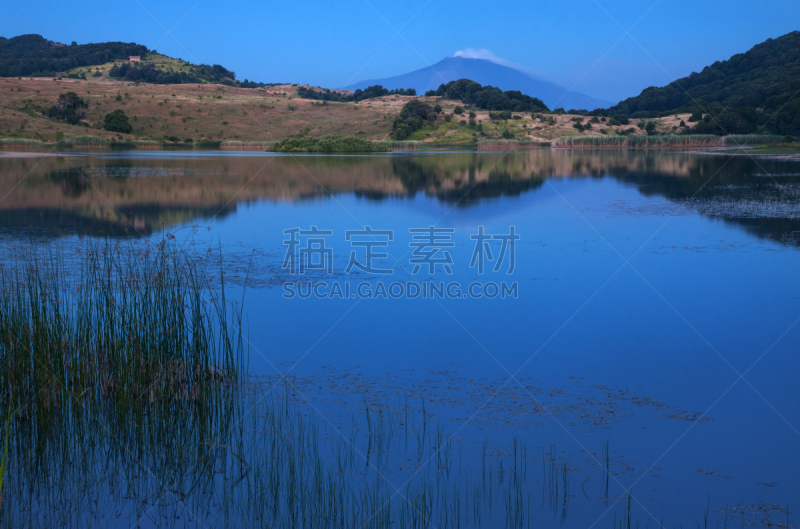 埃特纳火山,黄昏,西西里,水,天空,水平画幅,曙暮光,户外,烟,湖