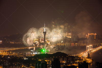 夜晚,焰火,珠海,柏林电视塔,天空,水平画幅,高视角,无人,交通,户外