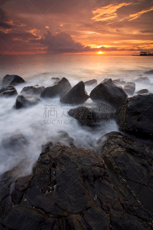 雾,岩石,圣吉吉海滩,龙目岛,努沙登加拉,垂直画幅,长时间曝光,海滩,地形,无人