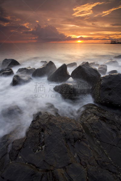 雾,岩石,圣吉吉海滩,龙目岛,努沙登加拉,垂直画幅,长时间曝光,海滩,地形,无人