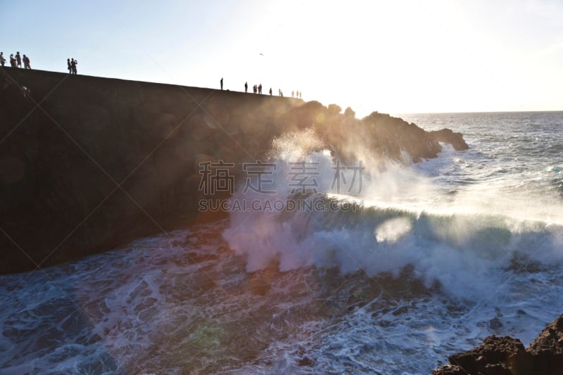 兰萨罗特岛,悬崖,人,天空,水平画幅,大西洋群岛,户外,石头,北美歌雀,加那利群岛