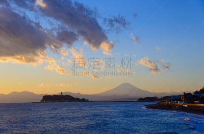 山,富士山,黄昏,美,城镇景观,水平画幅,无人,曙暮光,户外,著名自然景观