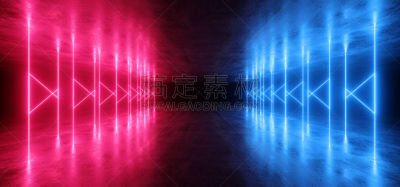 隧道,走廊,三维图形,未来,霓虹灯,激光,蓝色,黑色,形状,发光
