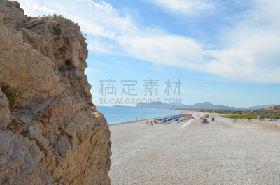 海滩,岩石,罗德城,罗德岛,消失点,水,天空,水平画幅,沙子,无人