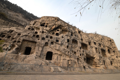 佛教,中国,洛阳,洞穴,世界遗产,建筑工地,近景,龙门石窟,佛,地形