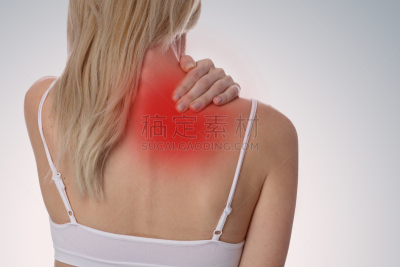 女人,痛苦,后背,颈,健康保健,背景分离,药,一个人,肩,脖子