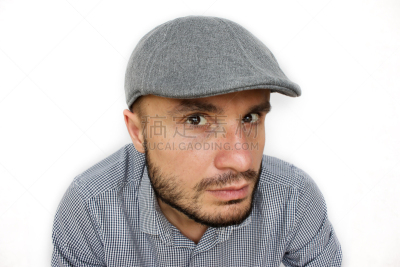 看,鸭舌帽,背景分离,仅男人,肖像,仅一个男人,模板,影棚拍摄,眼镜