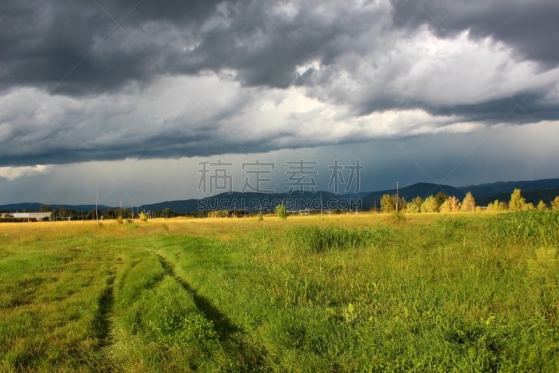 田地,斯洛文尼亚,雷雨,戈里,在上面,风,暴风雨,水平画幅,云,山