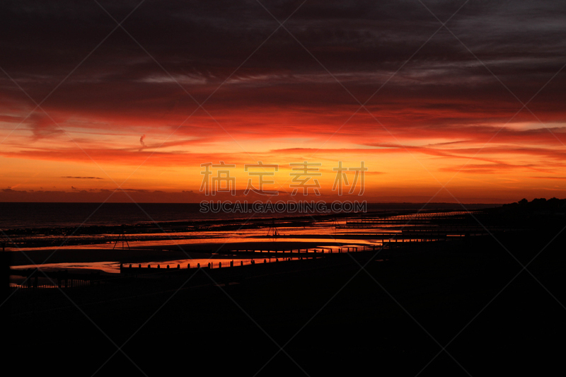 海洋,散步道,海岸线,水平画幅,夜晚,无人,风景,英格兰,户外,西苏塞克斯