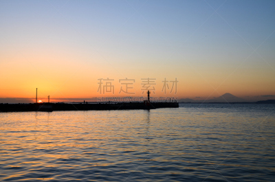 金谷,富士山,日本,黄昏,海港,富津市,东京湾,千叶县,灯塔楼,天空