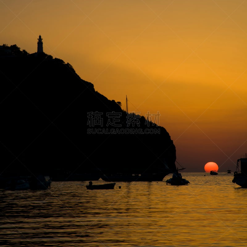 Sunset at Port de Sóller with Faro Capgros, Mallorca