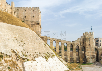 要塞,叙利亚,阿勒颇,纪念碑,公元前,水平画幅,古老的,巨大的,旅行者,大门