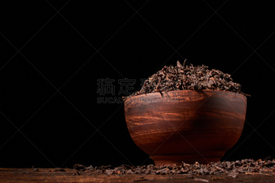 干的,碗,滤茶器,肉桂,红茶,分离着色,粘土,黑色背景,褐色,芳香的
