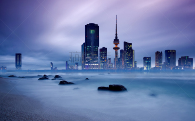 科威特市,城市天际线,科威特,水平画幅,地形,夜晚,无人,早晨,房地产,曙暮光