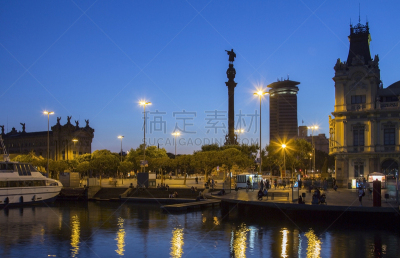 巴塞罗那,西班牙,加泰隆尼亚,旅游目的地,水平画幅,夜晚,无人,欧洲,威尔港口