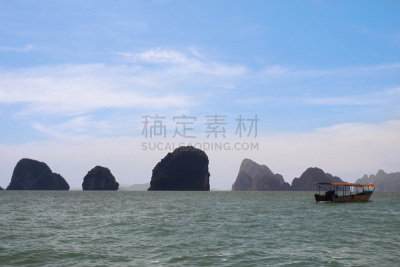 攀牙湾,詹姆斯庞德岛,水上出租车,水,水平画幅,无人,安达曼海,东亚,夏天,户外
