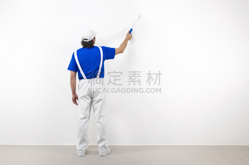 白色,墙,油漆工,白涂料,滚刷,臀部,新的,t恤,居住区,现代