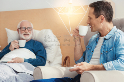 早晨,男人,咖啡,汽车头枕,婴儿潮,孙子,男子气概,半身像,水平画幅,衰老过程