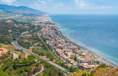 Panoramic view from Forza d'Agrò. Province of Messina, Sicily, southern Italy.