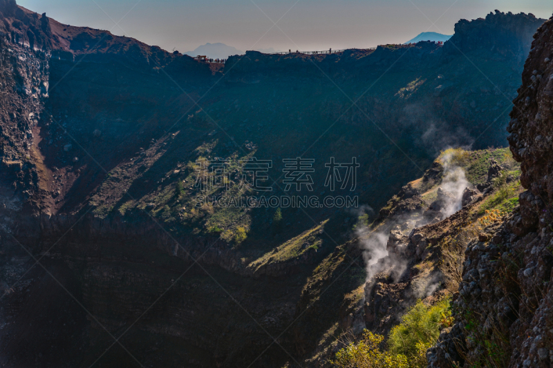 卡拉布里亚,意大利,火山,水平画幅,无人,维苏威火山,蒸汽,那不勒斯海湾,户外,火山口