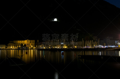 加尔达湖滨,水,水平画幅,夜晚,加尔达湖,无人,建筑外部,户外,路灯,反射