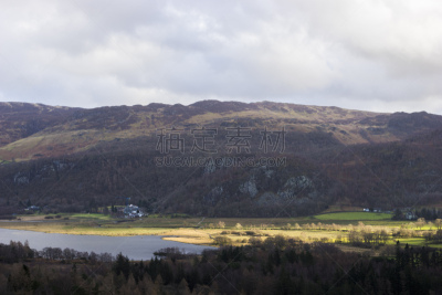 坎布里亚,英国,英格兰湖区,湖,风景,山,山脊,山口,世界遗产,云