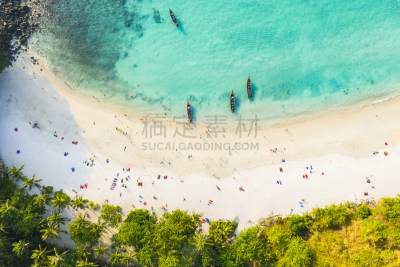 泰国,长尾船,日光浴,普吉岛,自由,自然美,透明,在上面,海滩,航拍视角