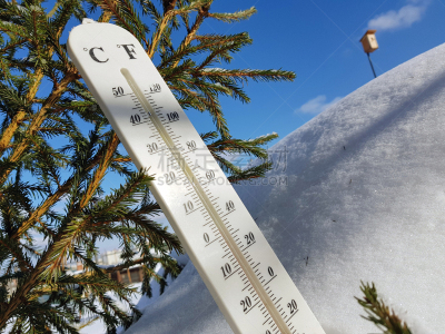 温度计,街道,松树,华氏温标,温度,雪,几乎,厘米,金属,十二月