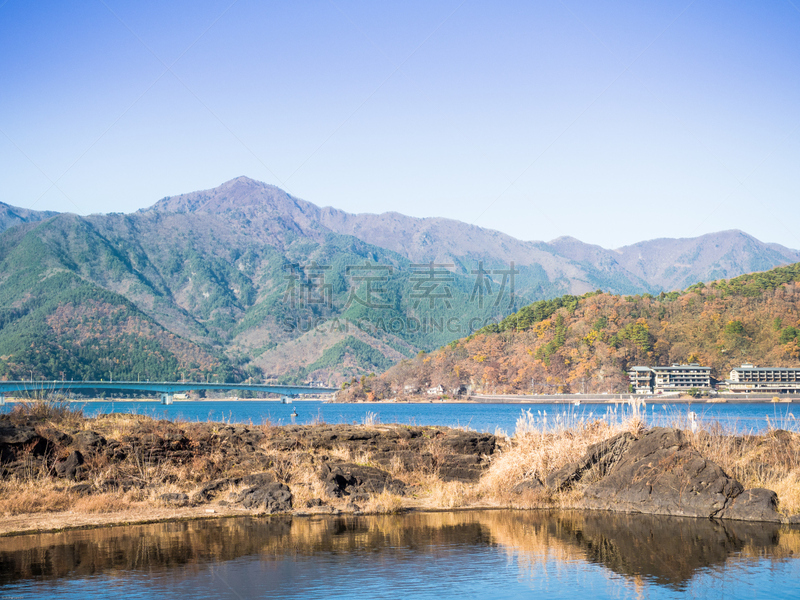 河口湖,山,城镇,地形,桥,背景,柔焦,看风景,富士河口湖,山梨县