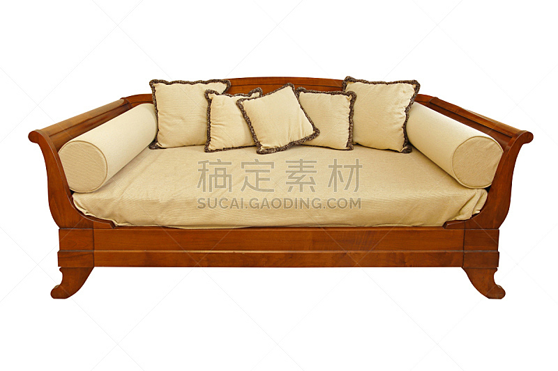 沙发,水平画幅,剪贴路径,木制,无人,米色,巨大的,背景分离,家具,枕头