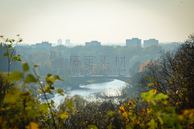 都市风景,秋天,白昼,德国,哈勒,水,美,水平画幅,高视角