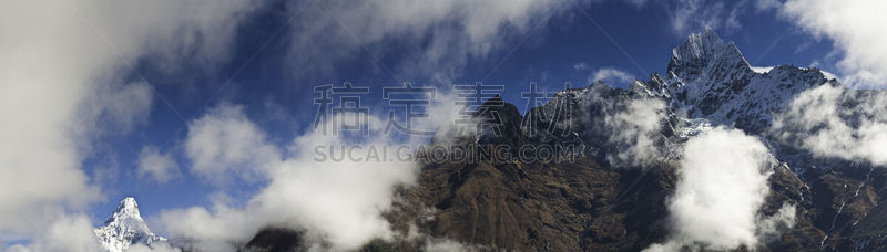 雪,尖峰,尼泊尔,喜马拉雅山脉,山,全景,云,漩涡形,戏剧性的天空