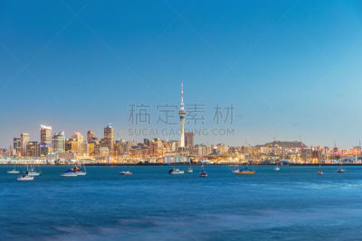 奥克兰,新西兰,曙暮光,都市风景,waitemata harbour,天空塔,奥克兰区,新西兰北岛,全景,滨水