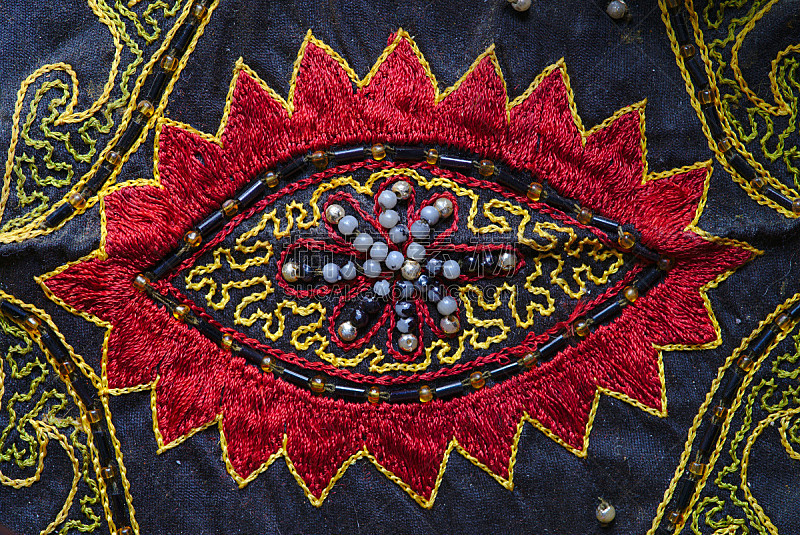 détail de patchwork indien, artisanat traditionnel fait-main. tissus décoratif.