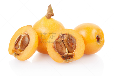 枇杷,水果,组物体,自然,褐色,水平画幅,绿色,无人,有机食品,白色背景