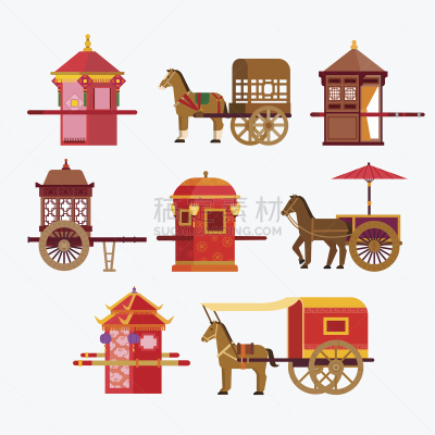 远古的,轿子,黄包车,车轮,陆用车,图像,复古风格,无人,矢量,绘画插图