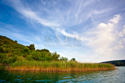 河流,水,天空,美,水平画幅,户外,云景,彩色图片,芦苇