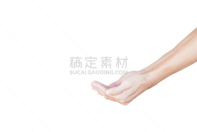 手势语,剪贴路径,拿着,白色背景,分离着色,泥土,男人,沙子,满意