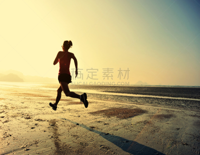 运动,海滩,女人,慢跑,青年人,天空,水平画幅,沙子,古典式,户外