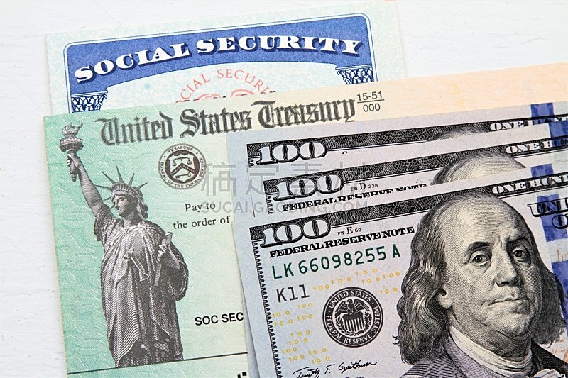 社会保险卡,支票,财政部,帐单,社会保险,美国财政部,退休金,储蓄,水平画幅