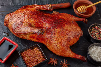 格子烤肉,鸭子肉,动物皮,完整,脆,传统,烤的,食品,丘陵鹅,自制的