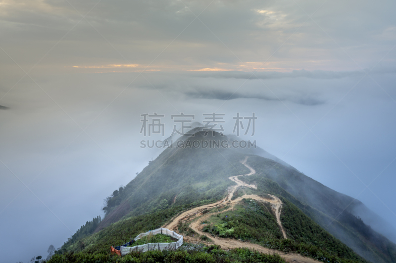 越南,风景,山罗,雾,地形,山,计程车车站,路,全景,小路